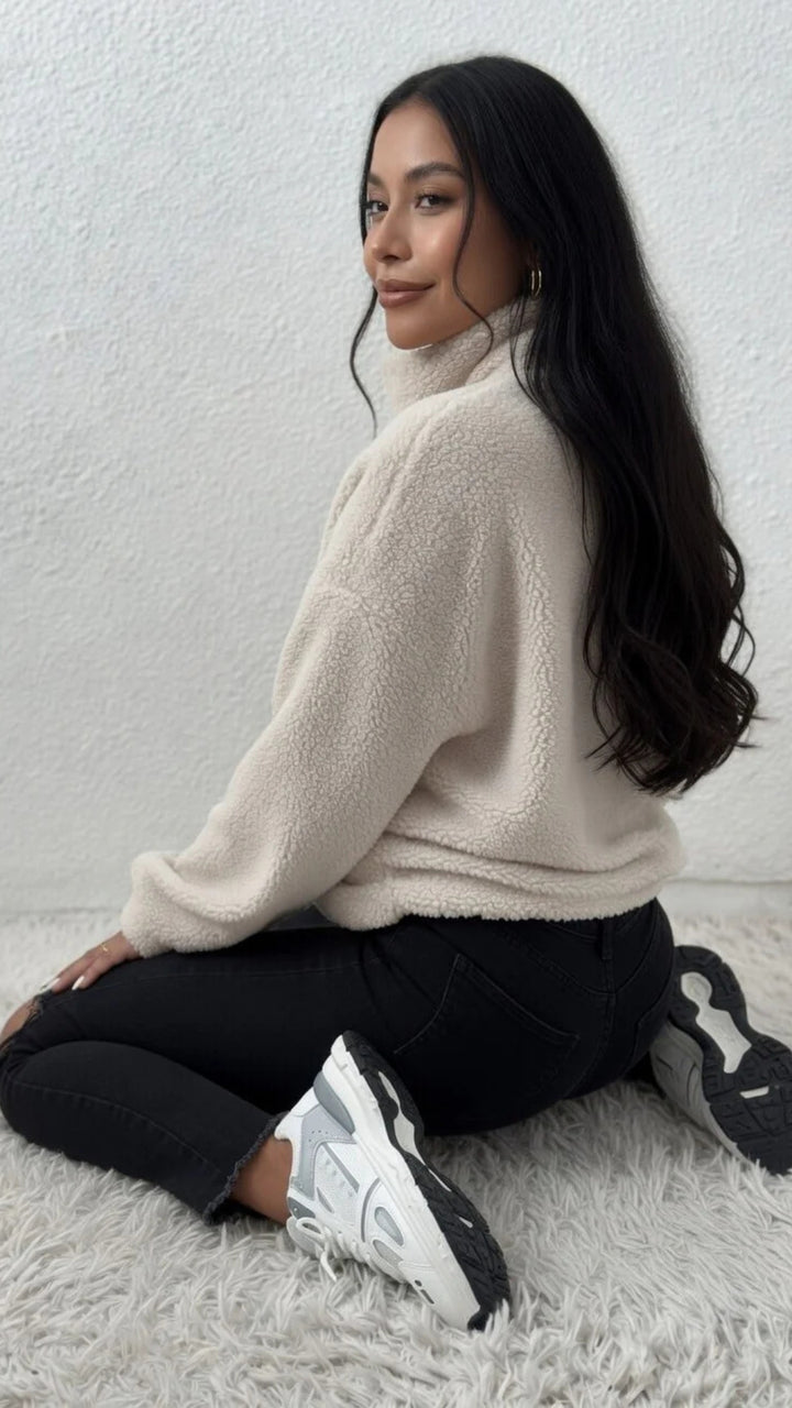 Fuzzy Zip Detail Sweatshirt