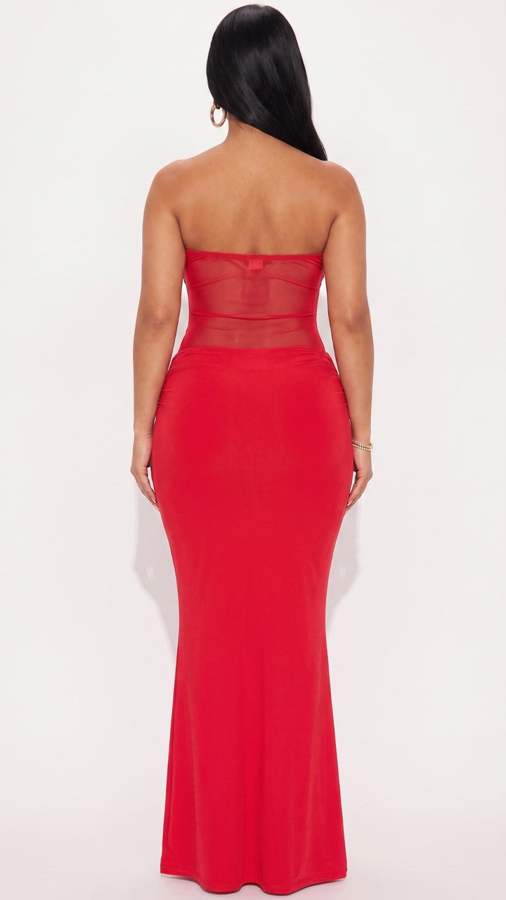 Strapless Mesh Maxi Dress