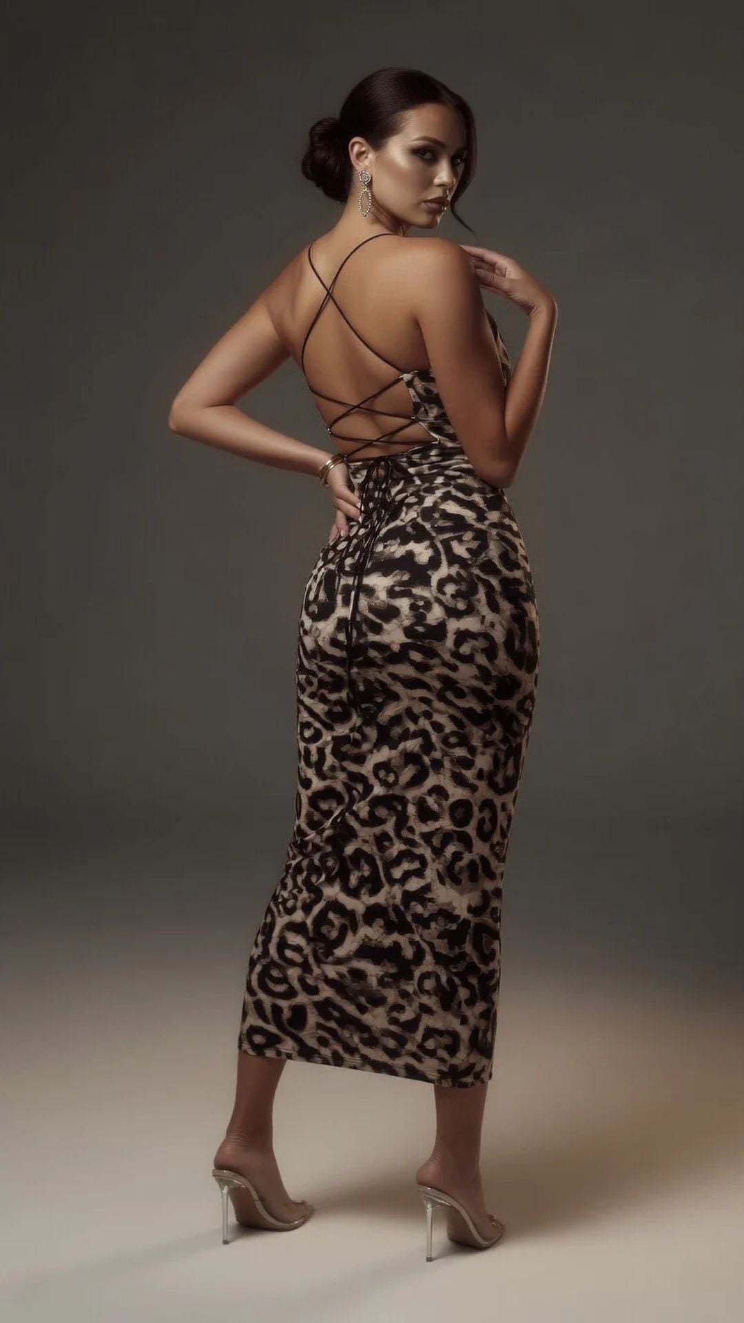 Animal Print Spaghetti Strap Bodycon Midi Dress
