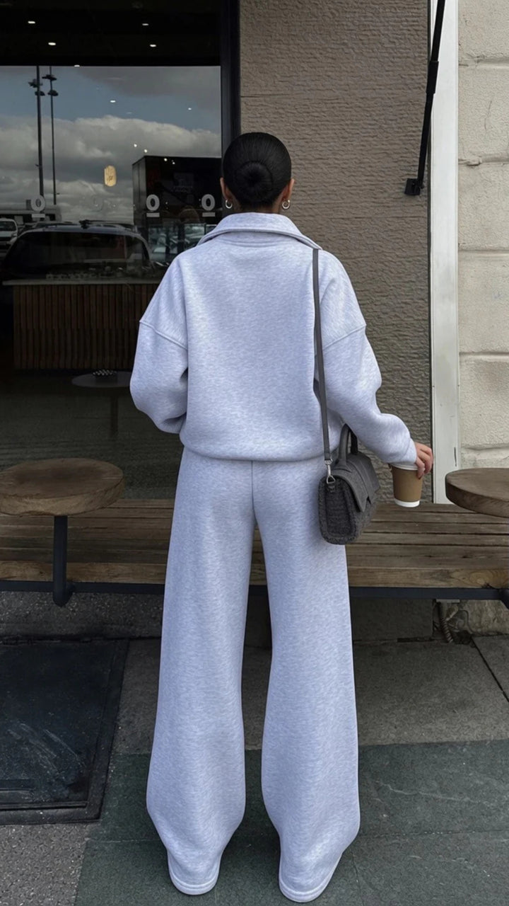 Half-Zip Sweatshirt &amp; Wide-Leg Trouser Set