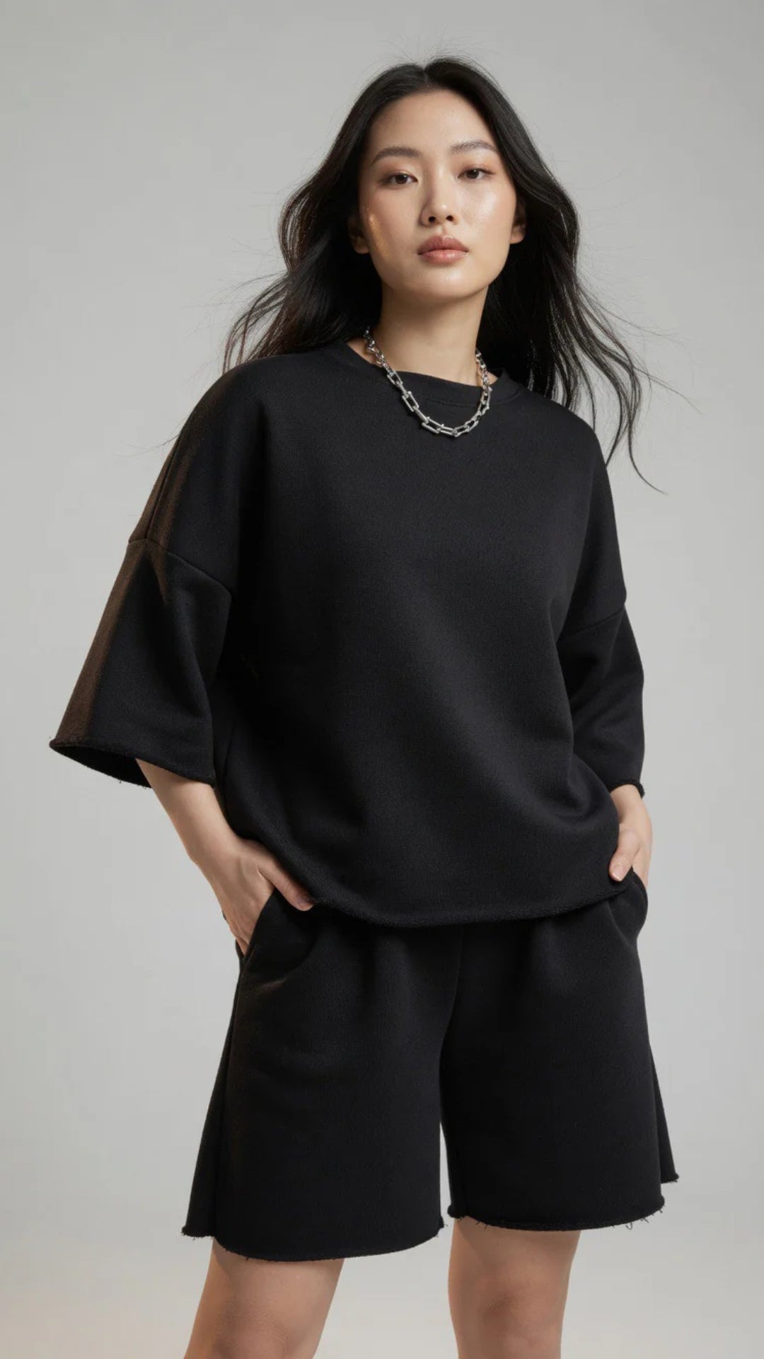 Oversized Crop Sweatshirt &amp; Shorts Set