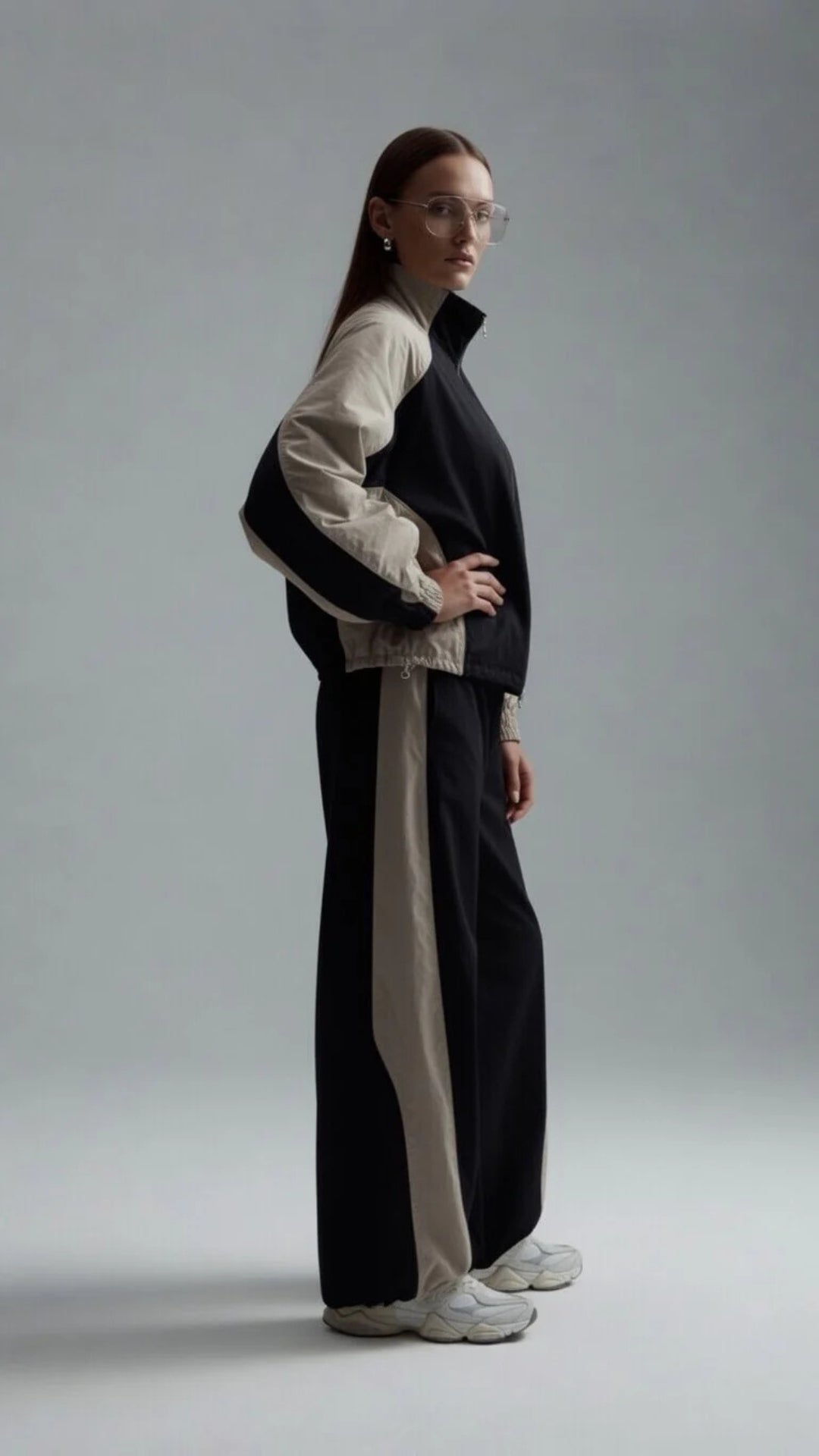 Two-Tone Colour Zip-Up Jacket &amp; Wide Leg Parachute Trouser Set
