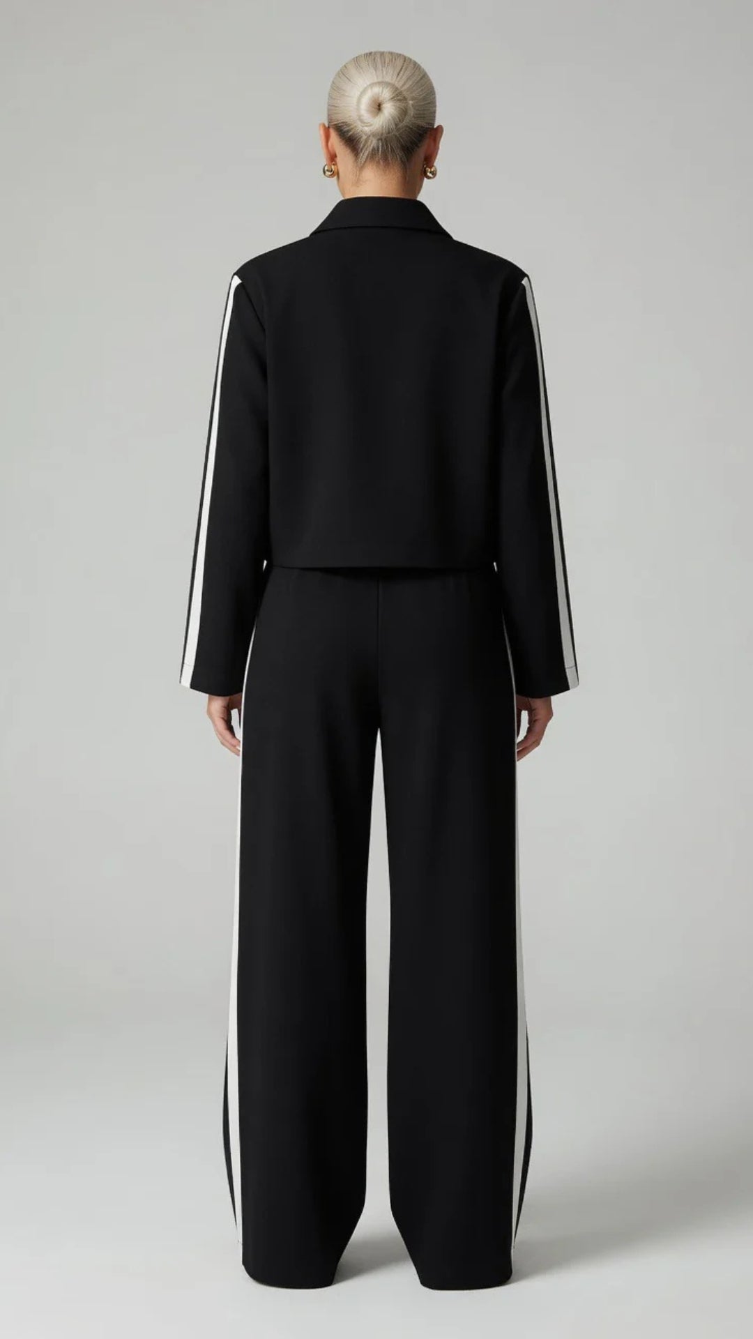 Black &amp; White Side Stripe Zip-Up Jacket and Trouser Set