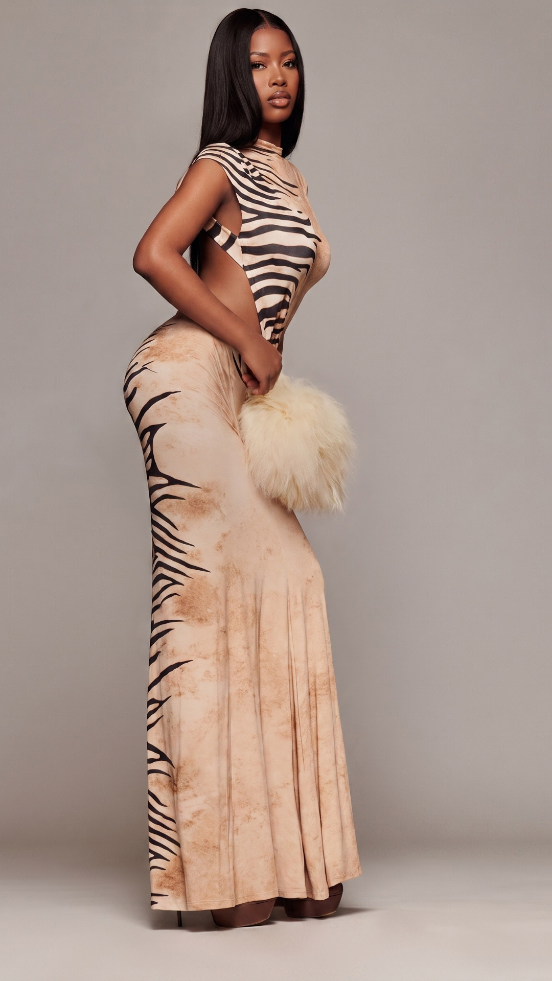 Animal Print High Neck Sleeveless Maxi Dress
