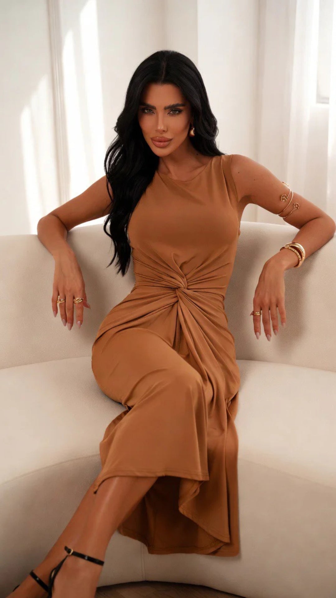 Twist-Knot Design Sleeveless Split Midi Dress