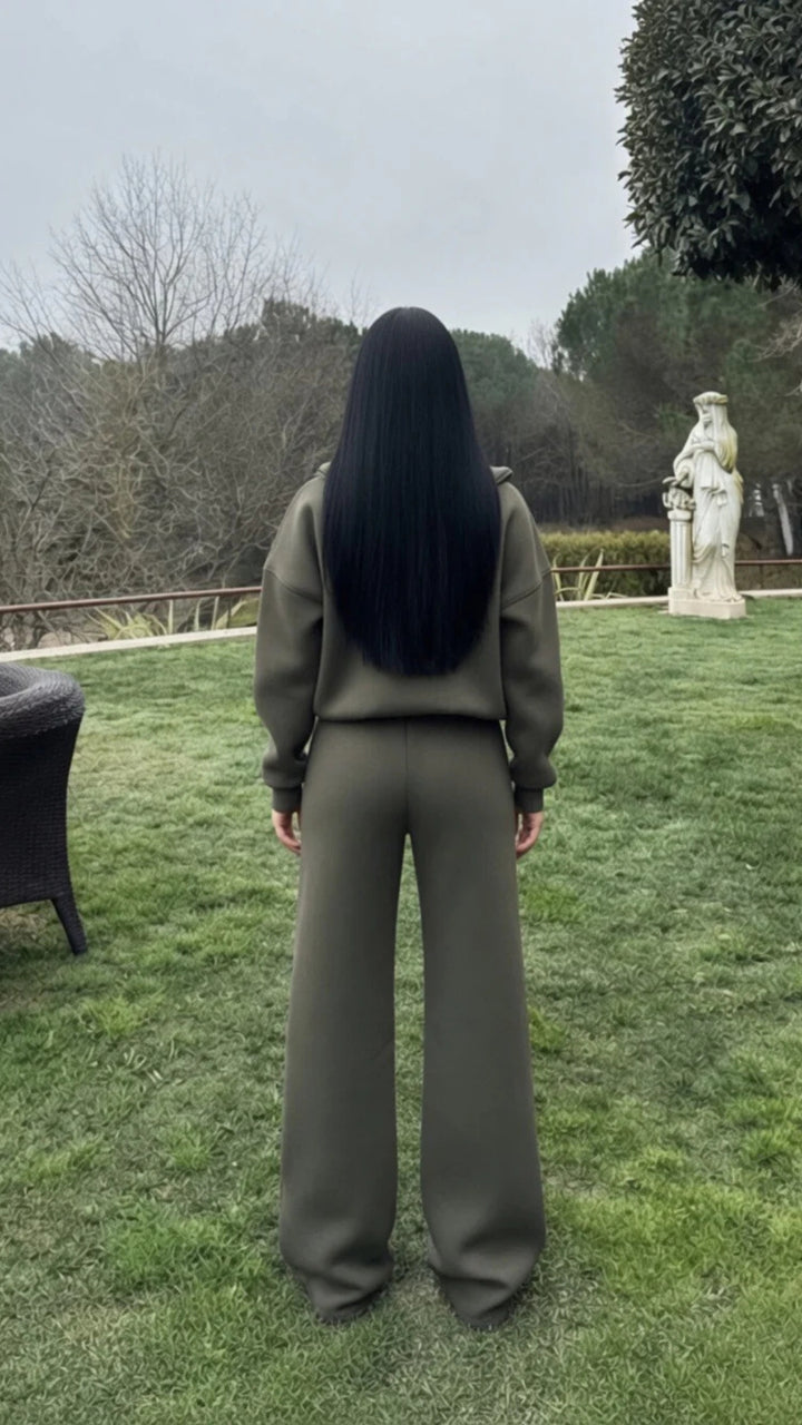 Half-Zip Sweatshirt &amp; Wide-Leg Trouser Set