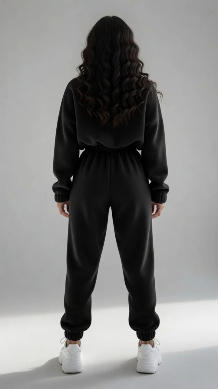 Half-Zip Detail Oversized Fleece Top &amp; Jogger Set