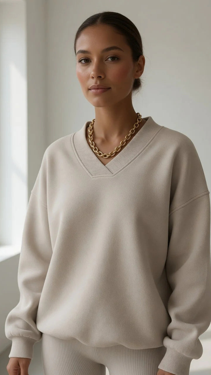 Beige V-Neck Sweatshirt