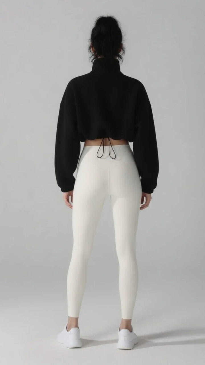 Cropped High-Neck Zip-Detail Sweatshirt
