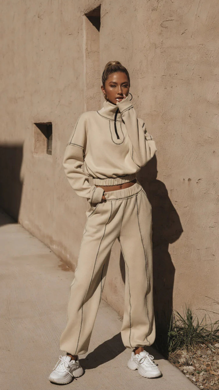 Half Zip Cropped Sweatshirt &amp; Oversized Jogger Set