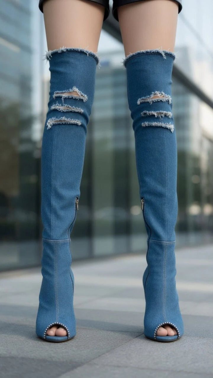 Denim Long Boots