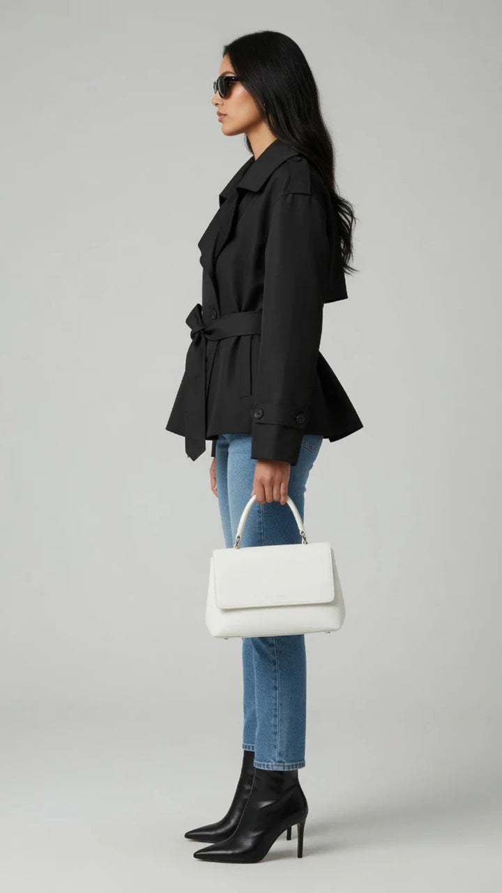Cropped Lace-Up Detail Trench-Coat