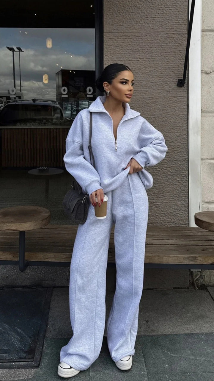 Half-Zip Sweatshirt &amp; Wide-Leg Trouser Set