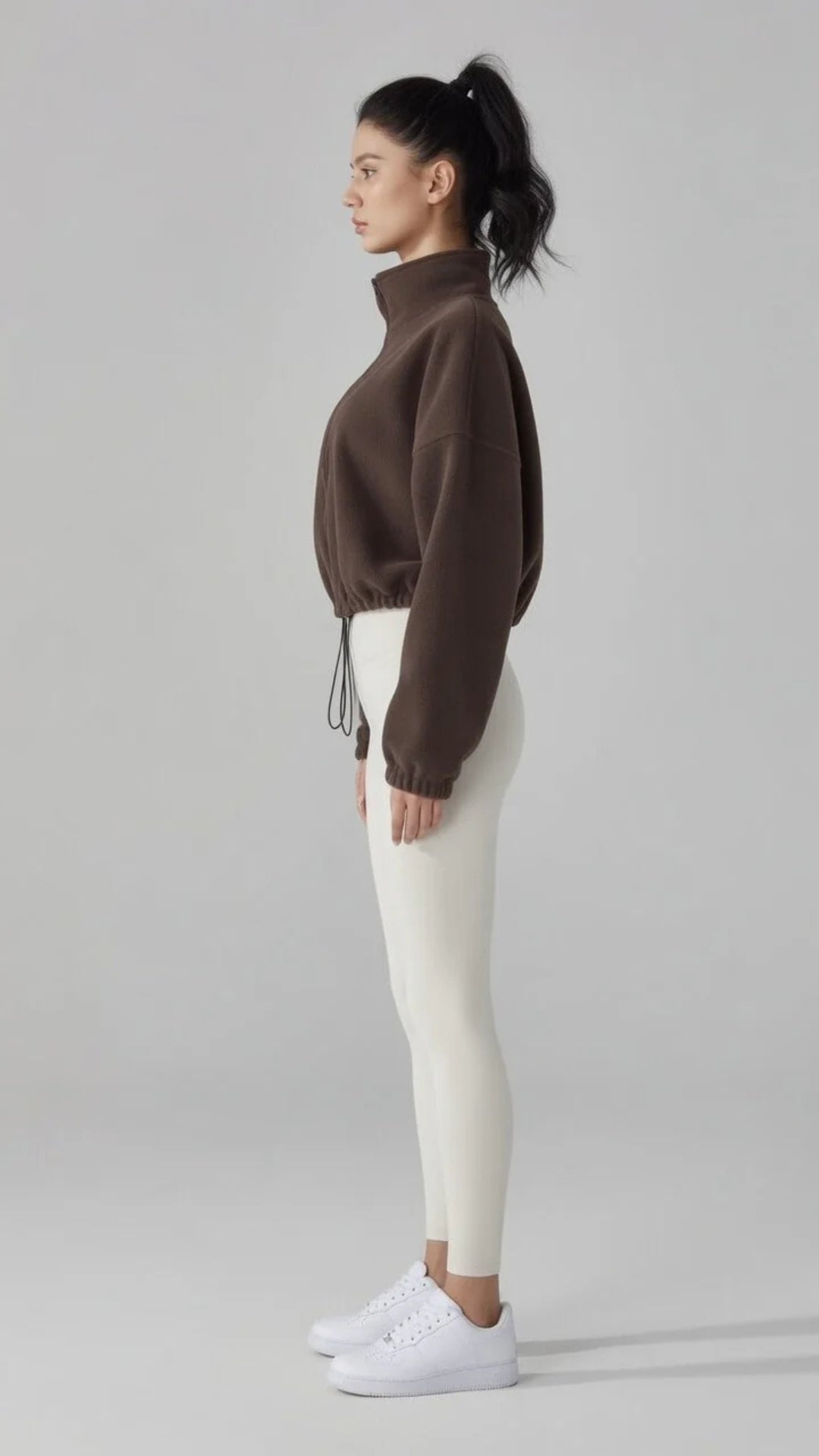 Cropped High-Neck Zip-Detail Sweatshirt