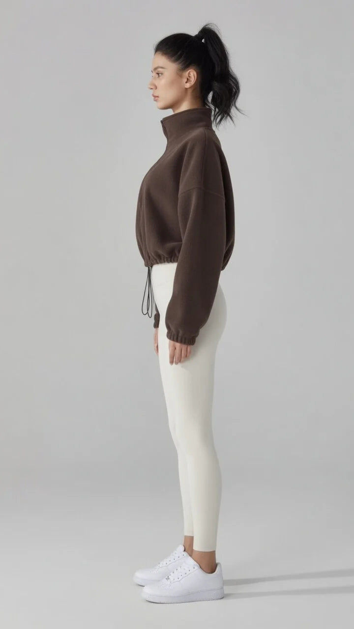 Cropped High-Neck Zip-Detail Sweatshirt