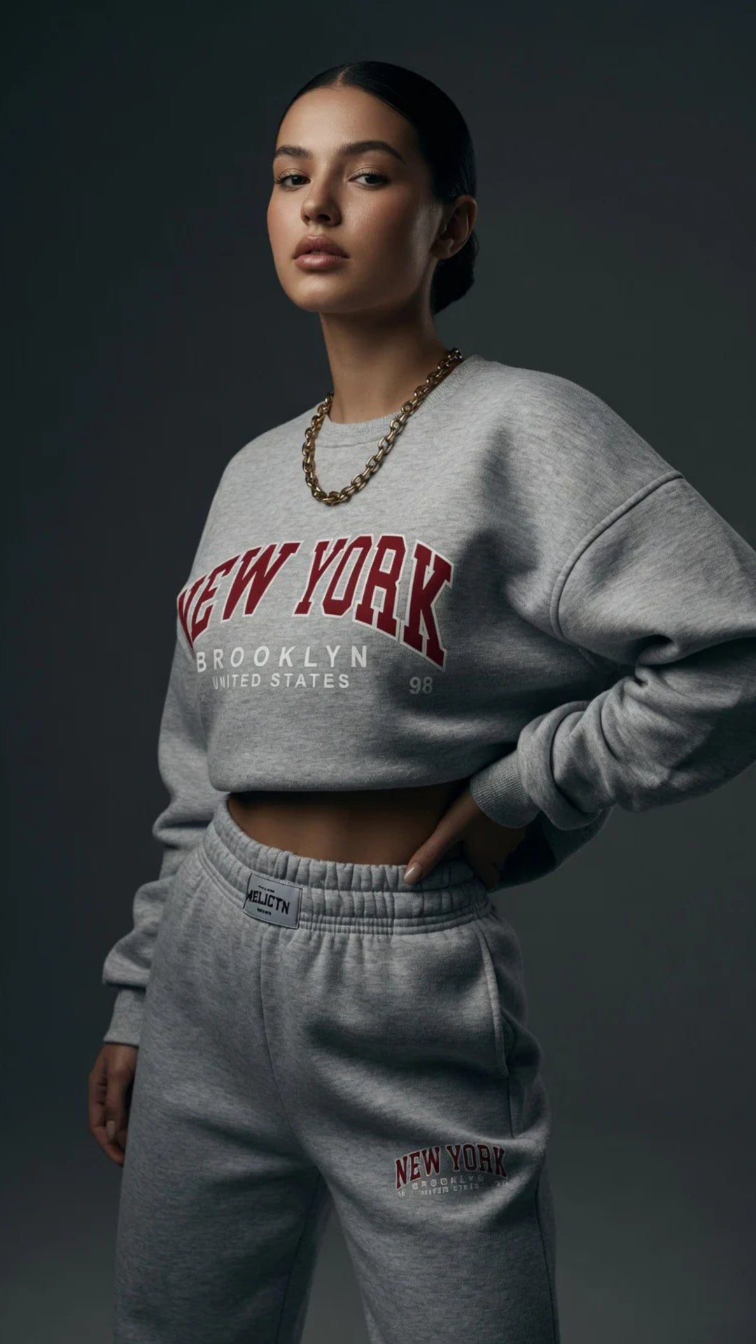 Oversized “New York” Print Sweatshirt and Wide-Leg Trouser Set