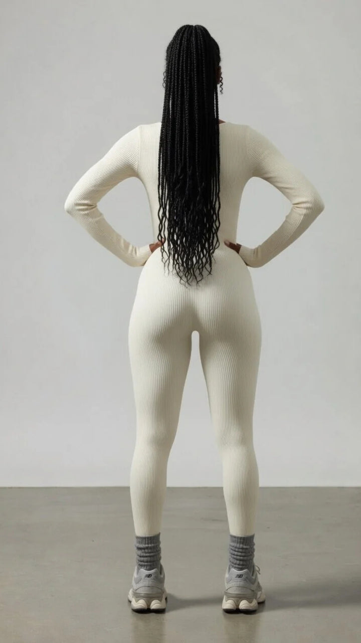 Ribbed Long Sleeve Scoop Neck Jumpsuit