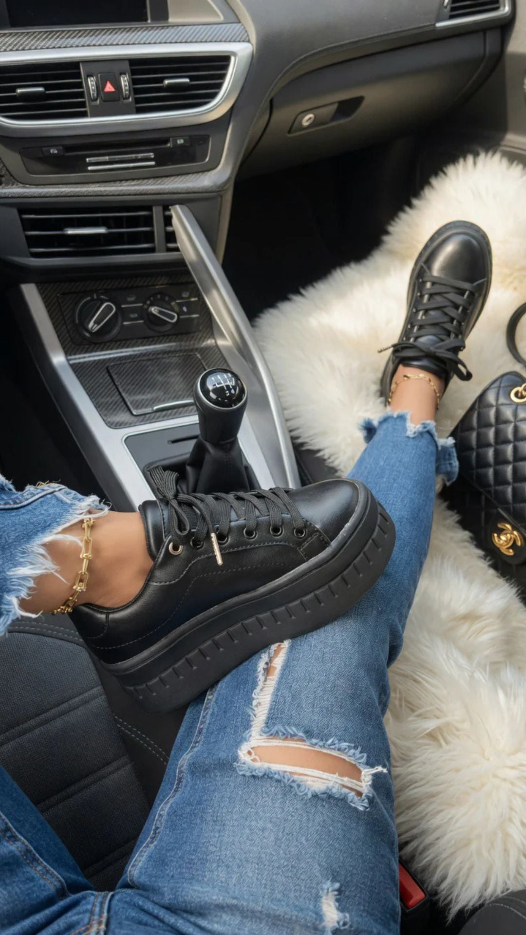 Faux Leather Lace-Up Chunky Platform Sole Trainers