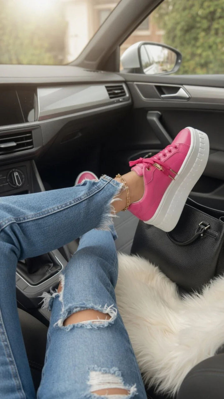 Faux Leather Lace-Up Chunky Platform Sole Trainers