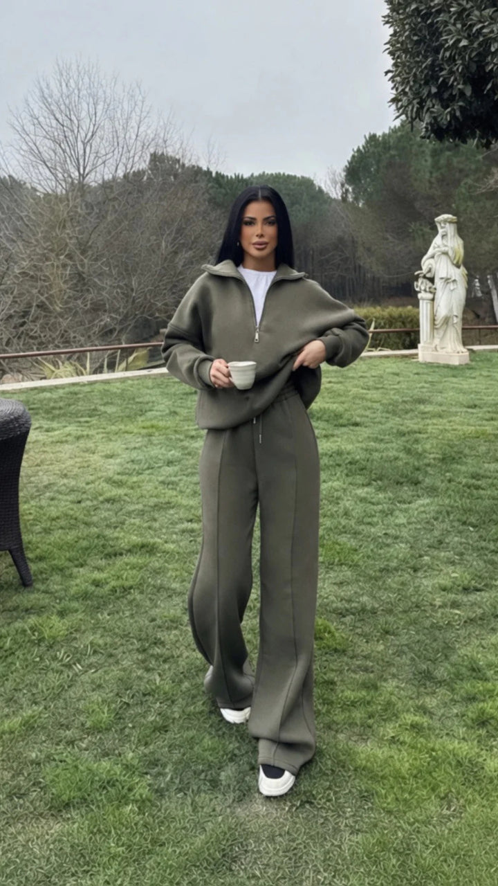 Half-Zip Sweatshirt &amp; Wide-Leg Trouser Set