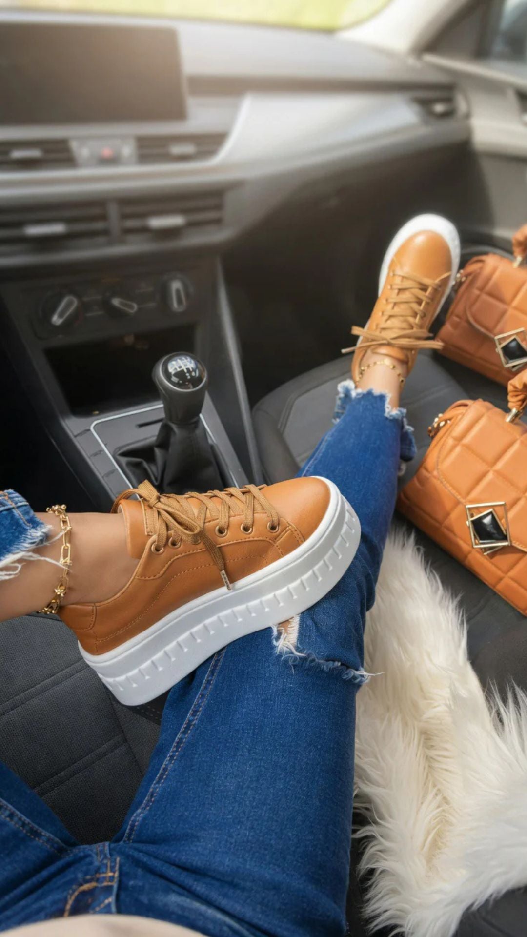 Faux Leather Lace-Up Chunky Platform Sole Trainers