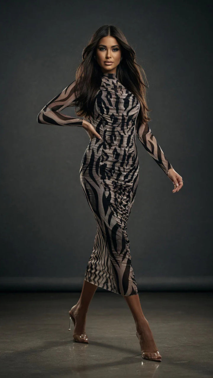 Multi-Colour Print Midi Dress