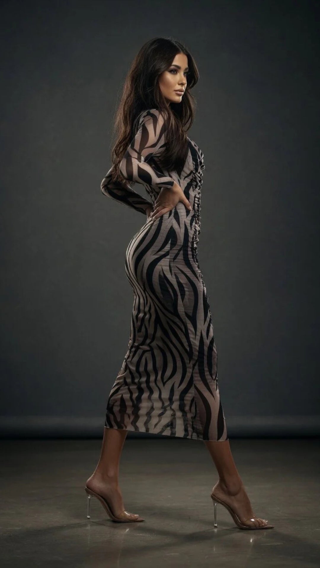 Multi-Colour Print Midi Dress