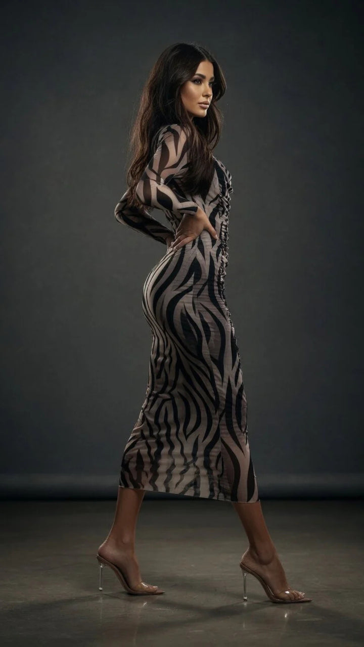 Multi-Colour Print Midi Dress