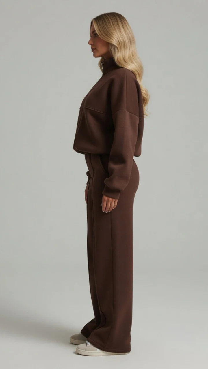 Zip-Up Sweatshirt &amp; Wide-Leg Trouser Set