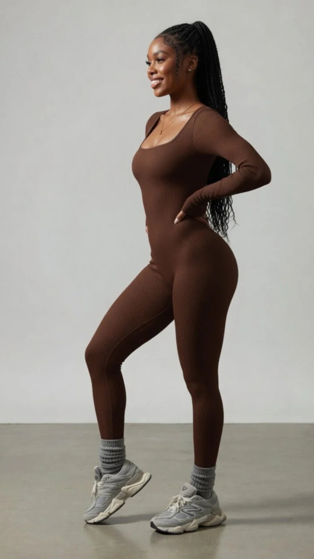 Ribbed Long Sleeve Scoop Neck Jumpsuit