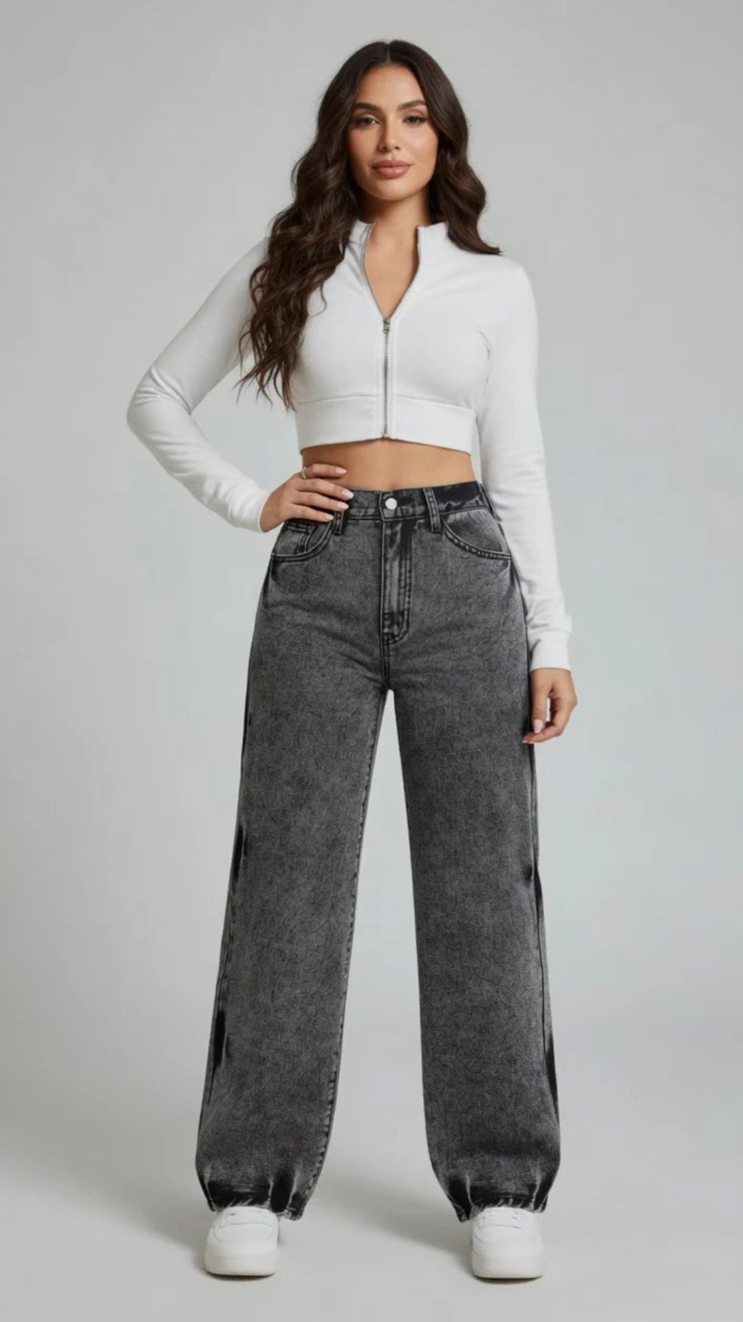 Basic Grey Straight Leg Jeans