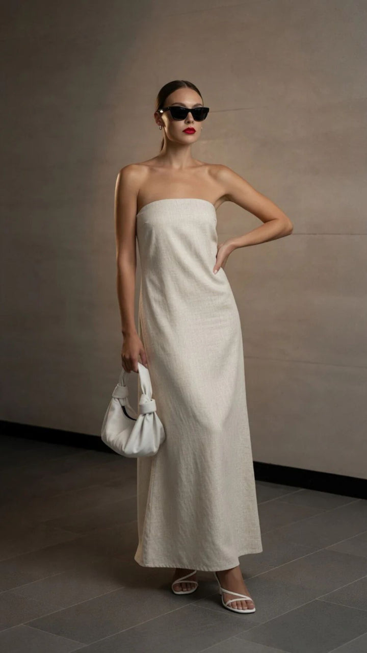 Strapless Linen Maxi Dress