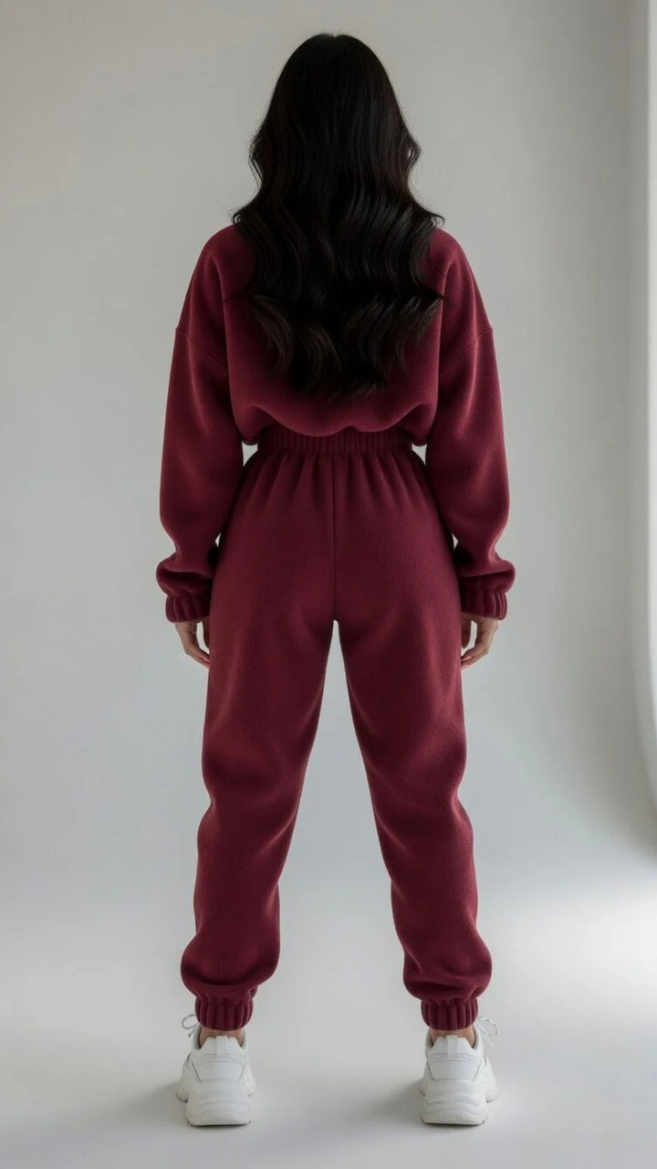 Half-Zip Detail Oversized Fleece Top &amp; Jogger Set