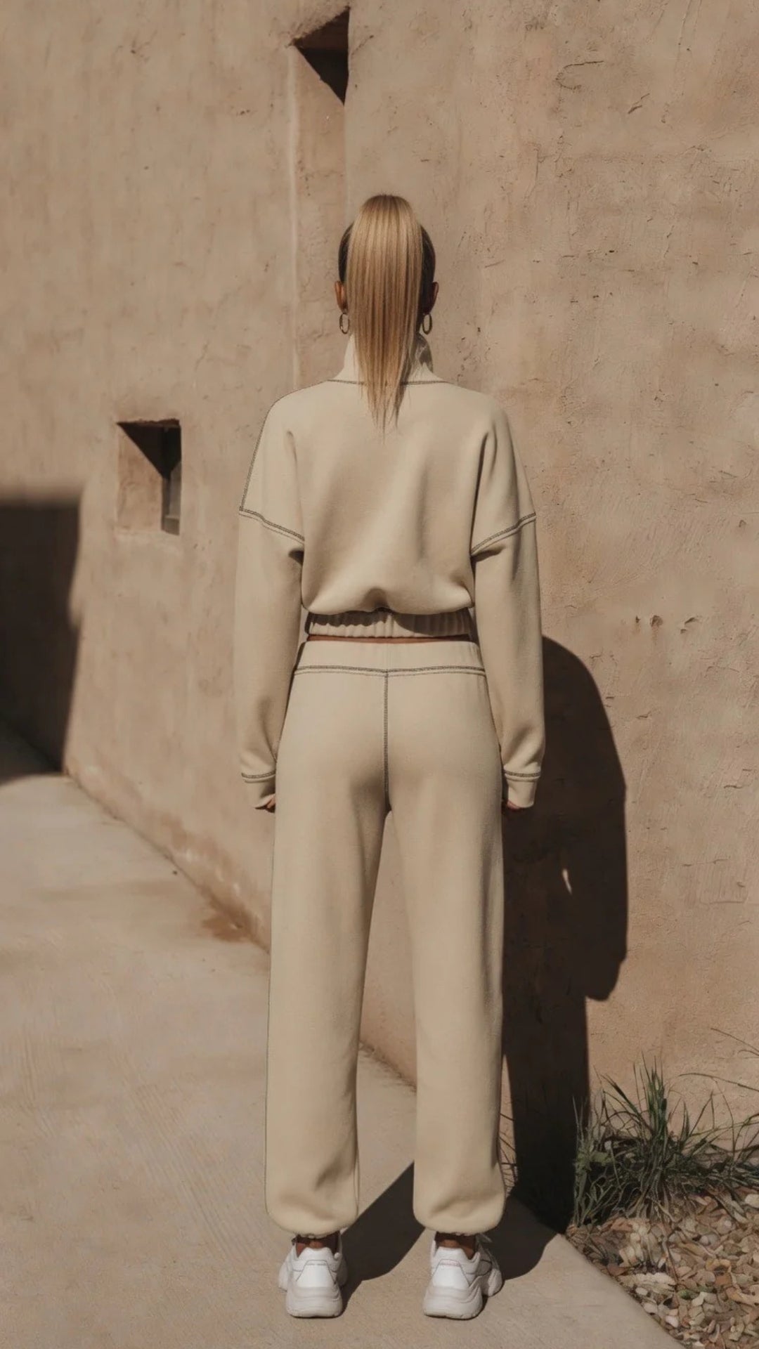 Half Zip Cropped Sweatshirt &amp; Oversized Jogger Set