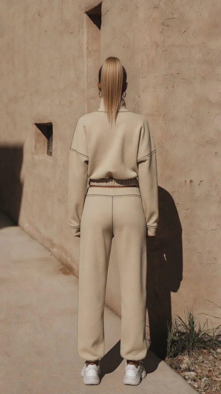 Half Zip Cropped Sweatshirt &amp; Oversized Jogger Set
