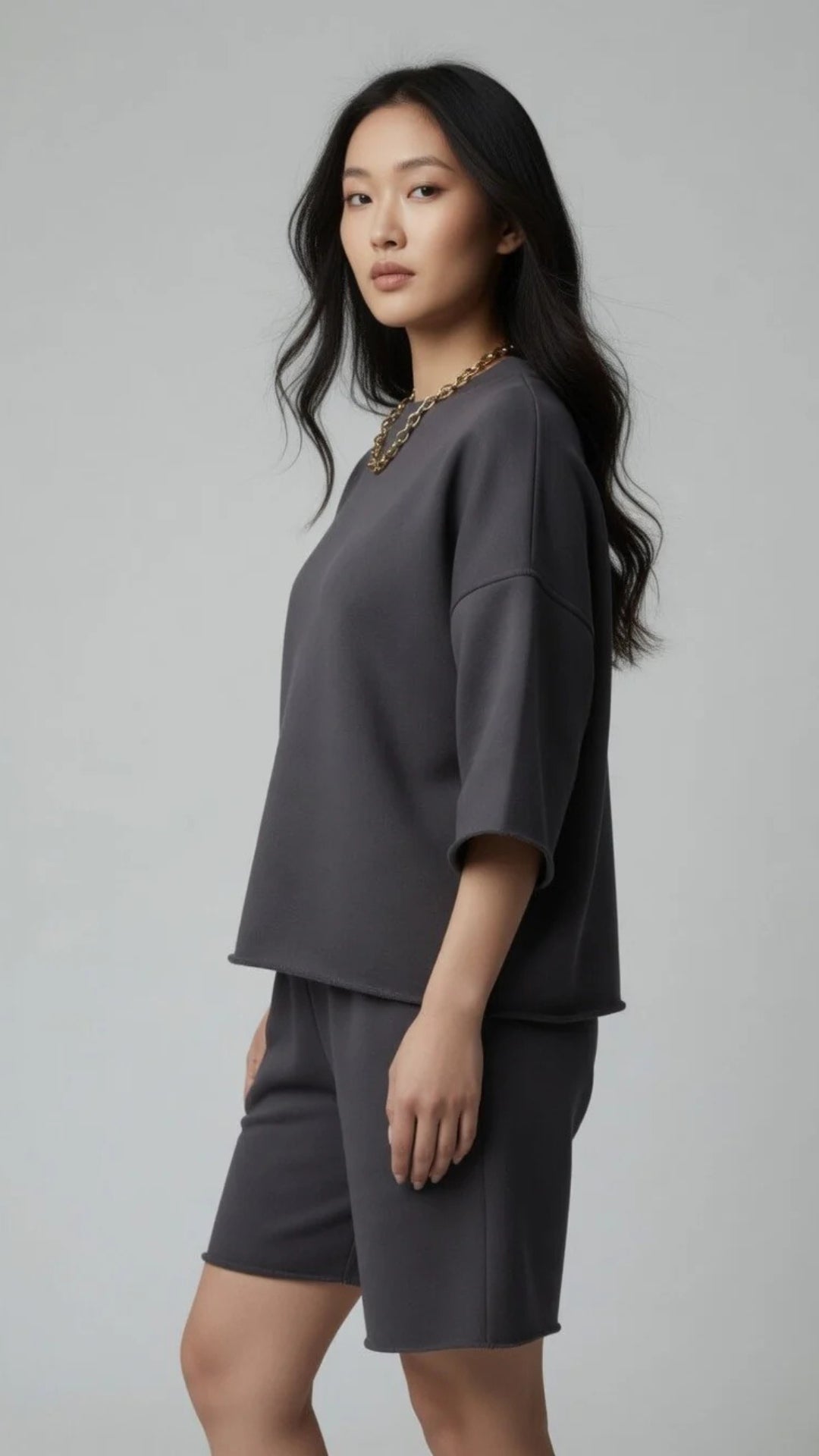 Oversized Crop Sweatshirt &amp; Shorts Set