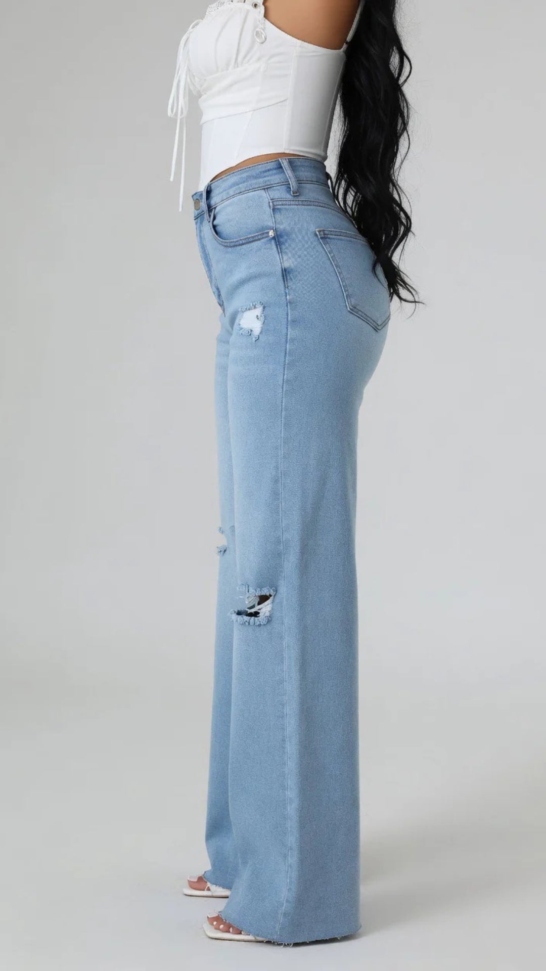 Basic Ripped Detail Straight Leg Jeans