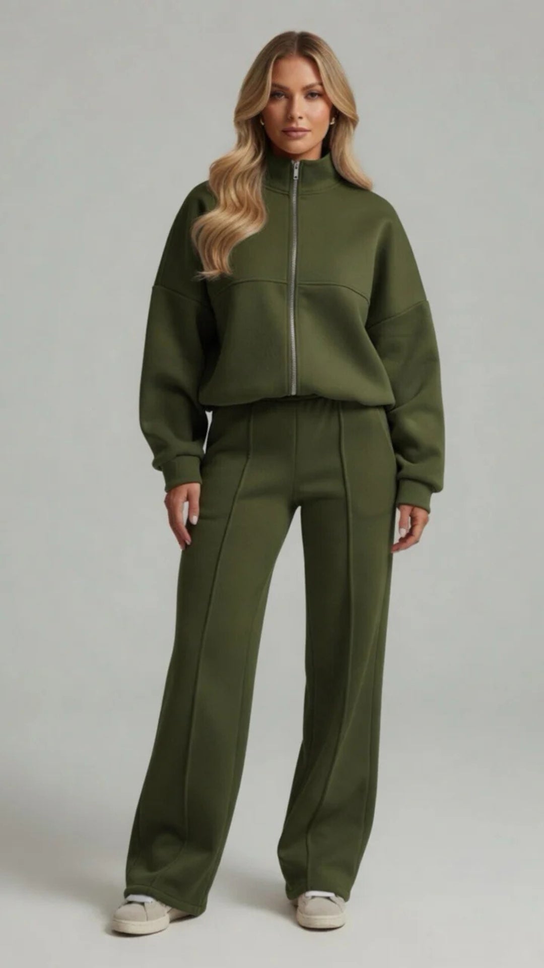 Zip-Up Sweatshirt &amp; Wide-Leg Trouser Set