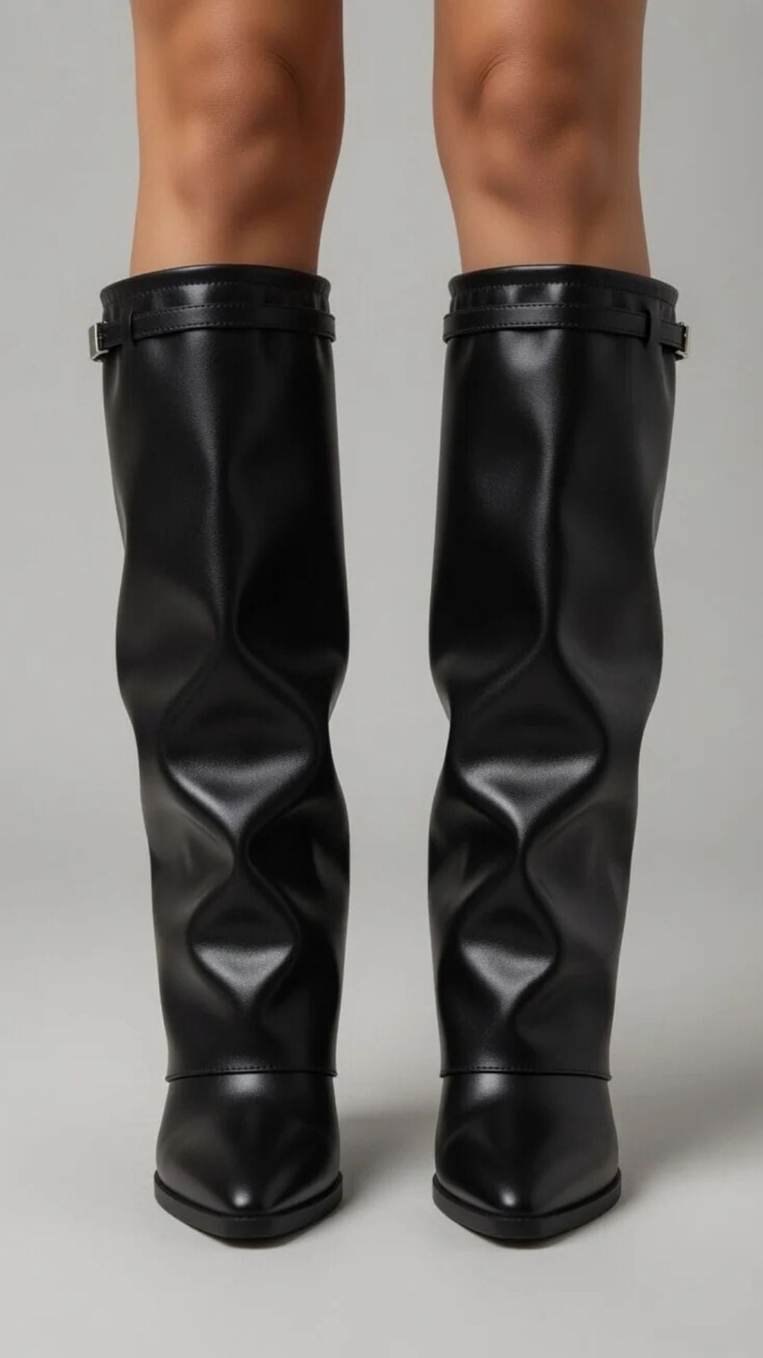 PU Leather Knee High Fold Over Boots