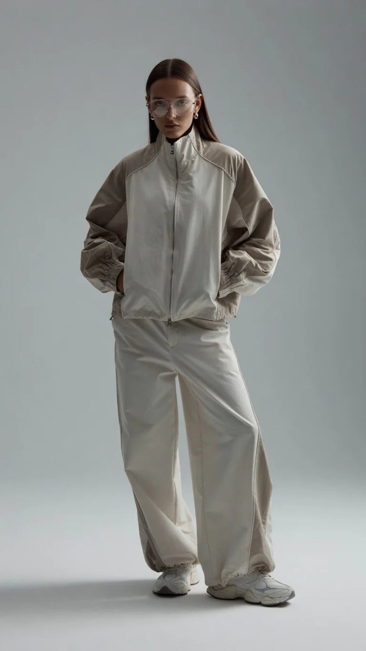 Two-Tone Colour Zip-Up Jacket &amp; Wide Leg Parachute Trouser Set