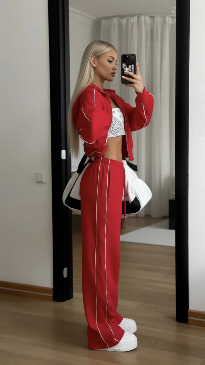 Zip-Up Jacket &amp; Wide-Leg Trouser Set
