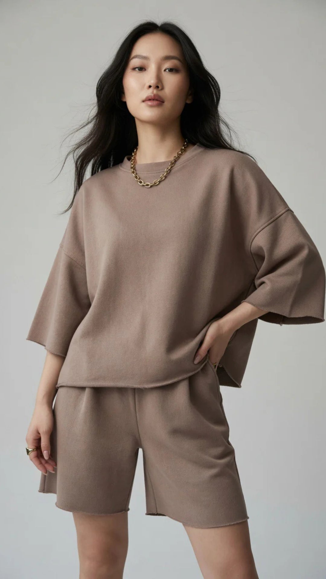 Oversized Crop Sweatshirt &amp; Shorts Set