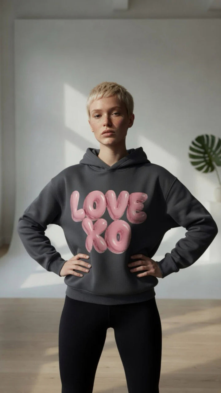 “Love XO” Balloon Letter Graphic Oversized Pullover Hoodie