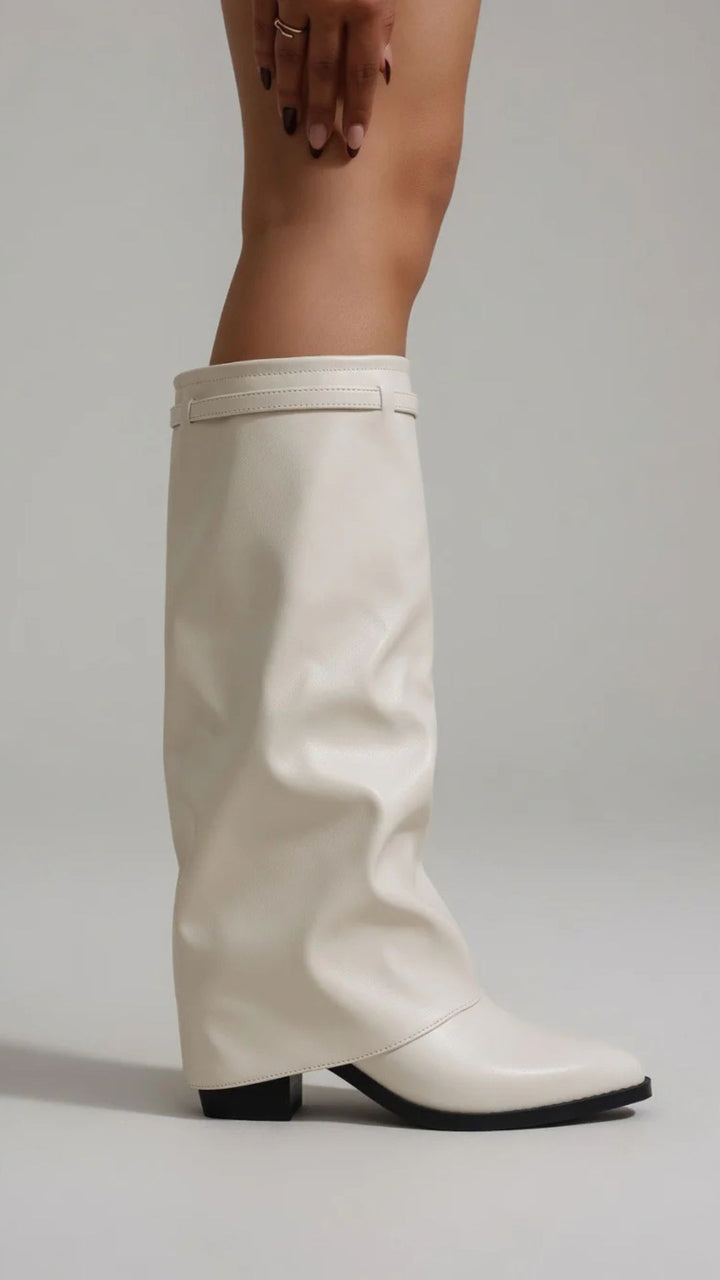 PU Leather Knee High Fold Over Boots