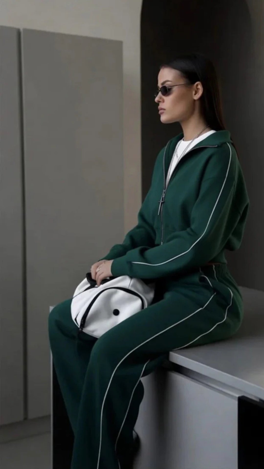 Zip-Up Jacket &amp; Wide-Leg Trouser Set