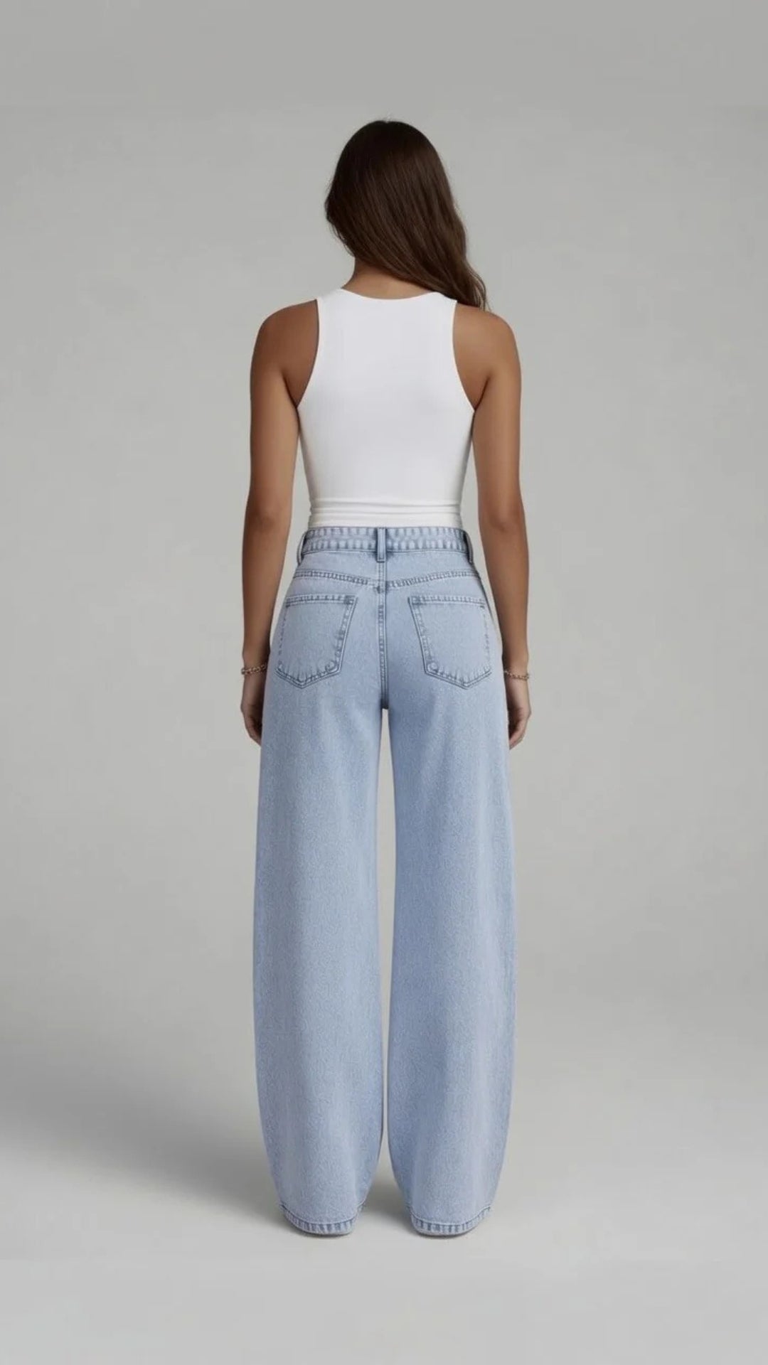 Light Blue Straight Wide Leg Denim Jeans