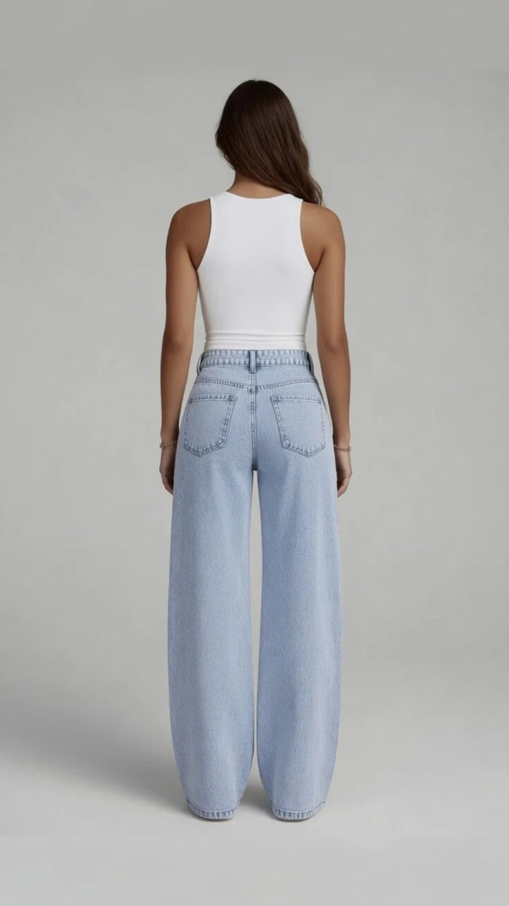 Light Blue Straight Wide Leg Denim Jeans