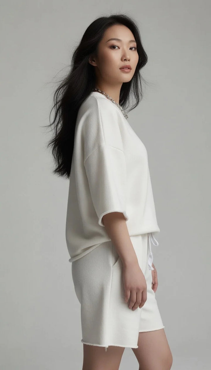 Oversized Crop Sweatshirt &amp; Shorts Set