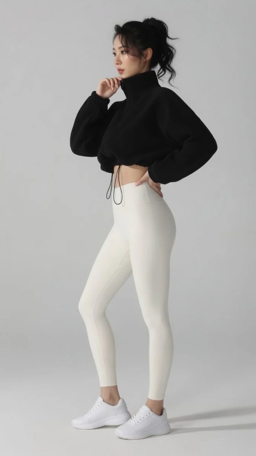 Cropped High-Neck Zip-Detail Sweatshirt