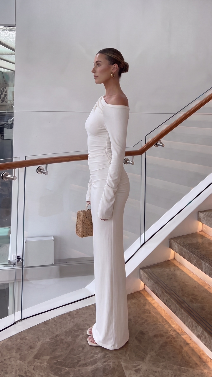 Off-Shoulder Long Sleeve Ruched Bodycon Maxi Dress
